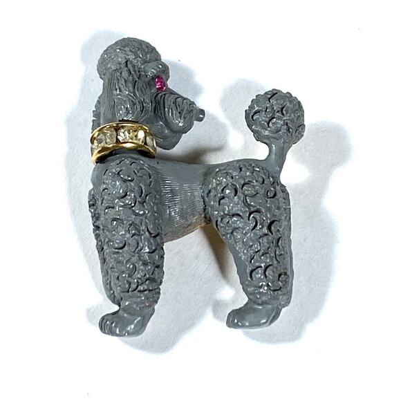 Napier Vintage Poodle Brooch Pin Rotating Swivel Head Grey - Picture 1 of 8